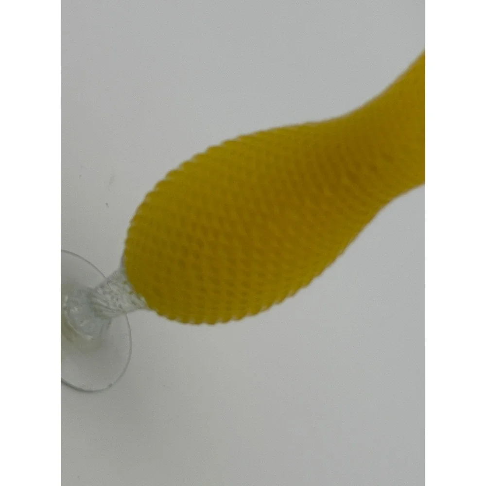 Vintage Yellow Satin Hobnail Glass Bud Vase Clear Twisted Stem‎ Ruffled Rim 10in